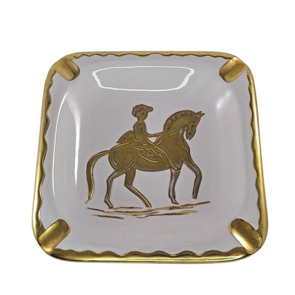 Art Deco Ugo Zaccagnini Italian Ashtray Catchall Horse Rider Pottery Signed - Picture 1 of 9